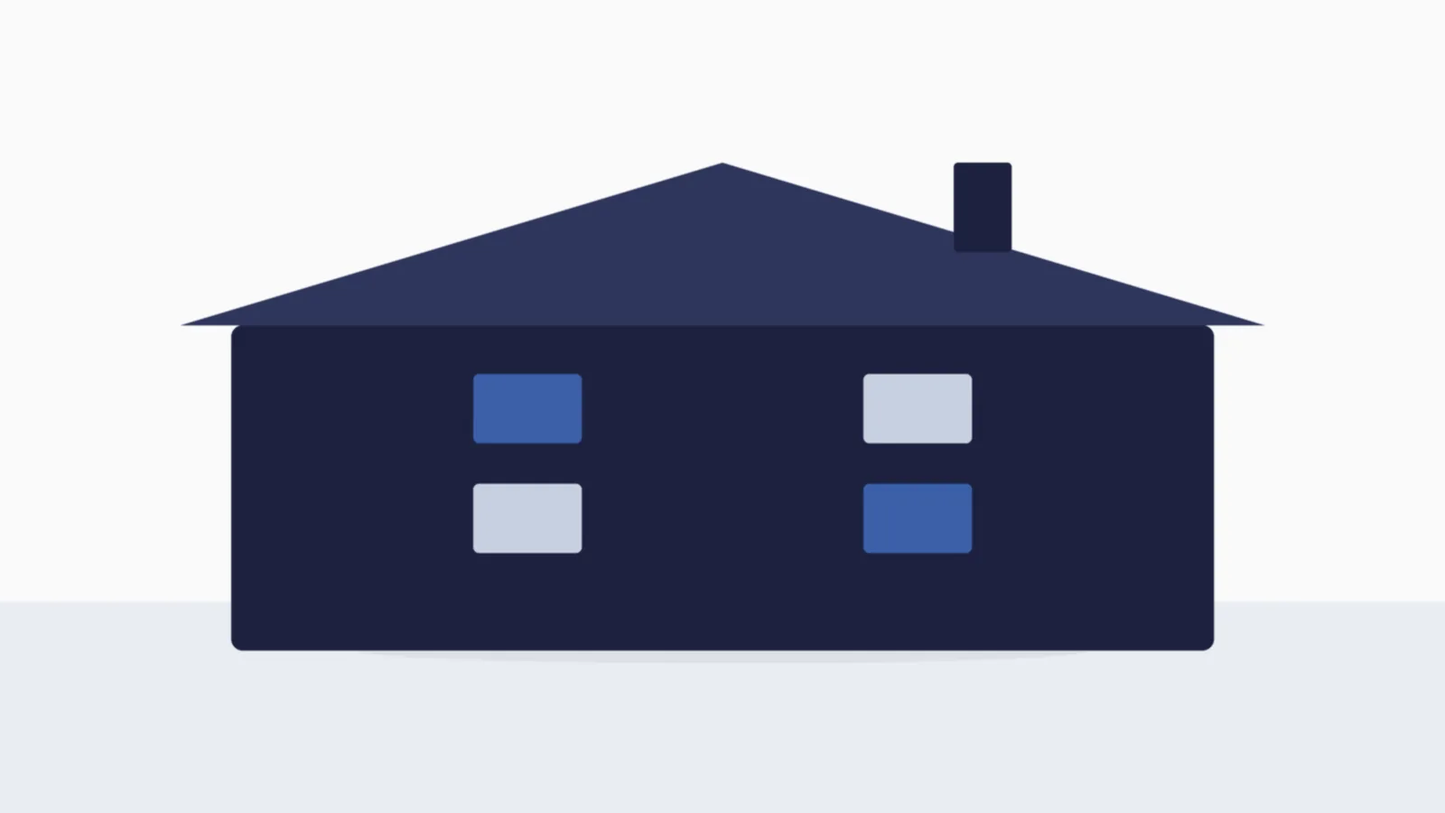 Illustration af et hus med fire oplyste vinduer