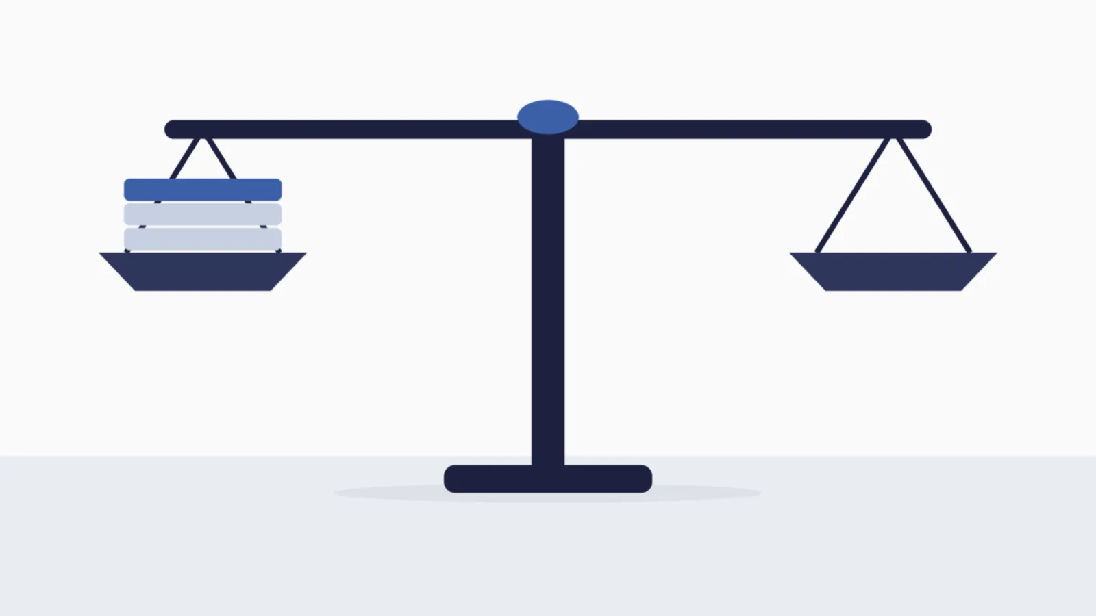 Illustration of a balance scale weighing a stack of documents