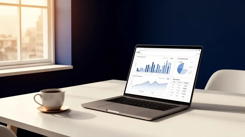 Bærbar computer med regneark og en kop kaffe på et skrivebord